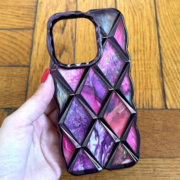 Electroplated Geometric Gradient Marble iPhone 15 Pro Case - Picture 3 of 4